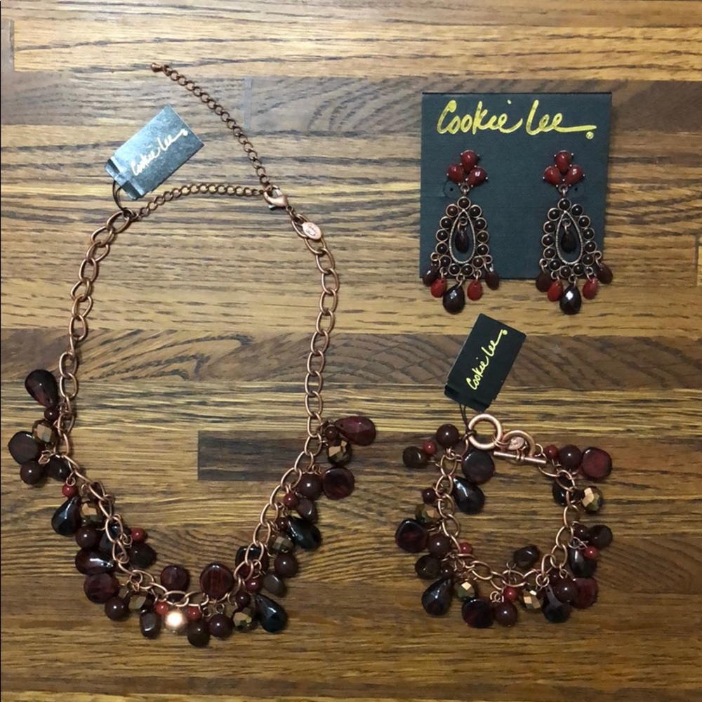 Cookie Lee Garnet Colored Jewelry Set